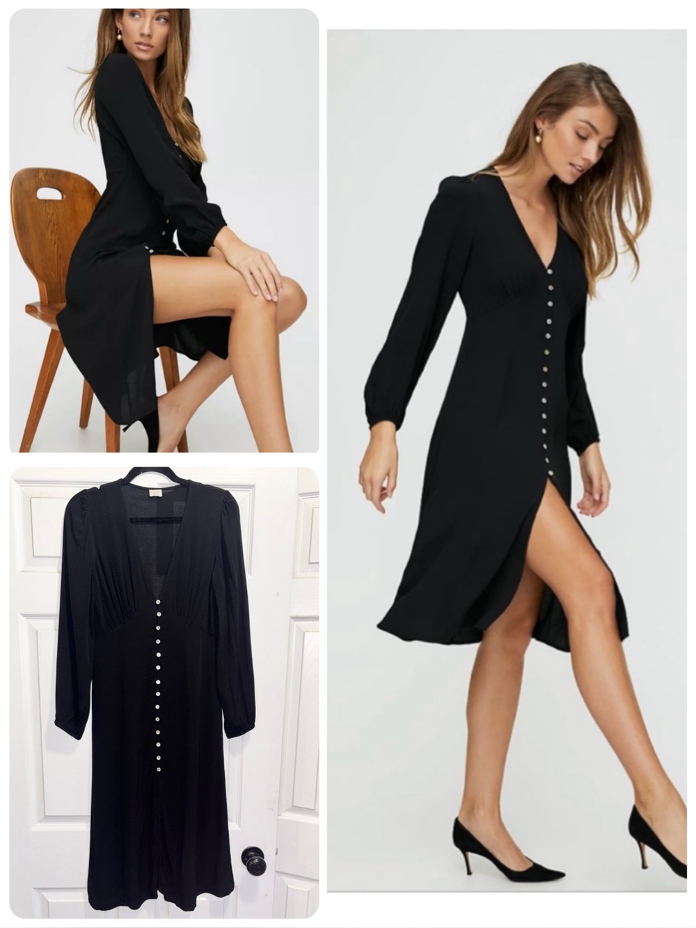 Aritzia Wilfred New Gallery Midi Dress Black Empire Waist Size Small